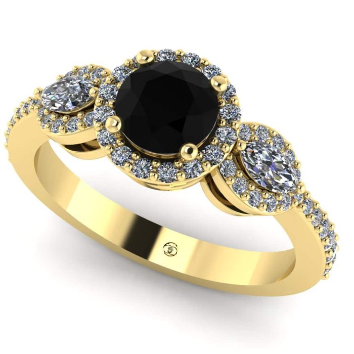 Inel logodna diamant negru si diamante marquise din aur ES257