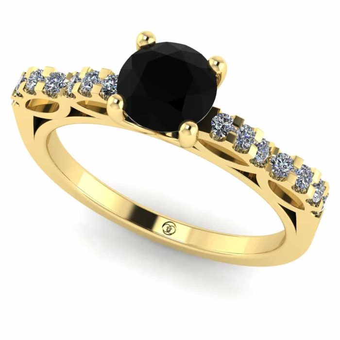 Inel logodna cu diamant negru si diamante aur galben infinit ES259