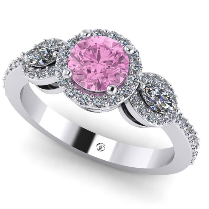 Inel logodna diamant roz si diamante marquise din aur ES257