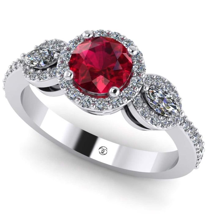 Inel logodna rubin si diamante marquise din aur alb ES257