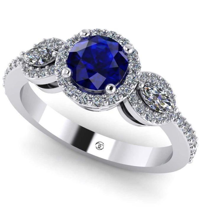 Inel logodna safir briliant si diamante marquise din aur ES257