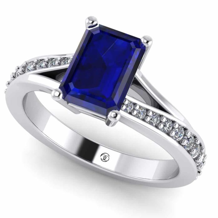Inel logodna cu safir emerald si diamante aur alb ES252