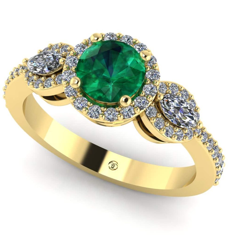 Inel smarald de logodna diamante marquise din aur ES257
