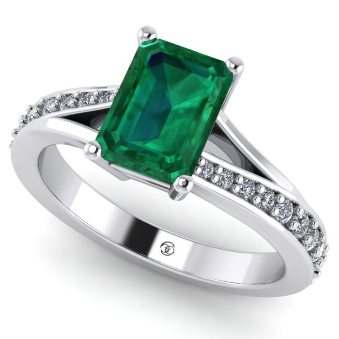 Inel logodna cu smarald emerald si diamante aur alb ES252