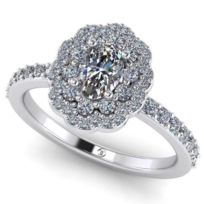 Inel logodna cu diamant oval si diamante aur anturaj ES250
