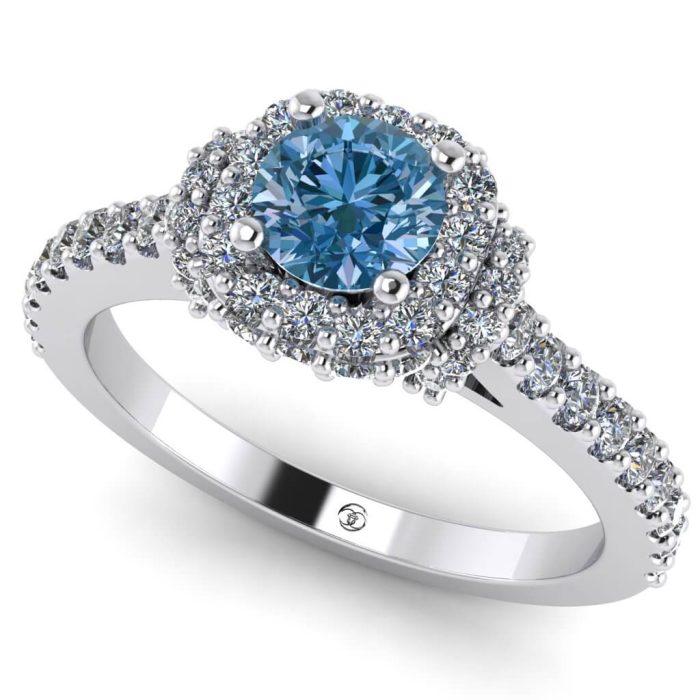 Inel logodna diamant albastru din aur alb ES249