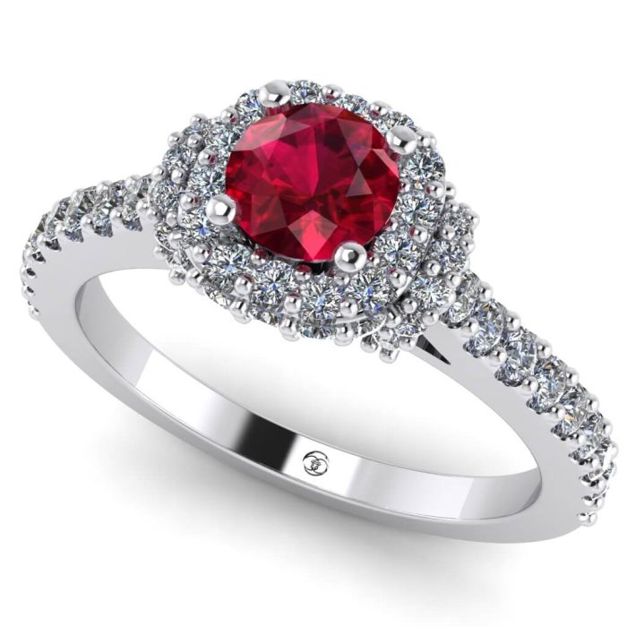 Inel logodna rubin si diamante din aur anturaj vintage ES249