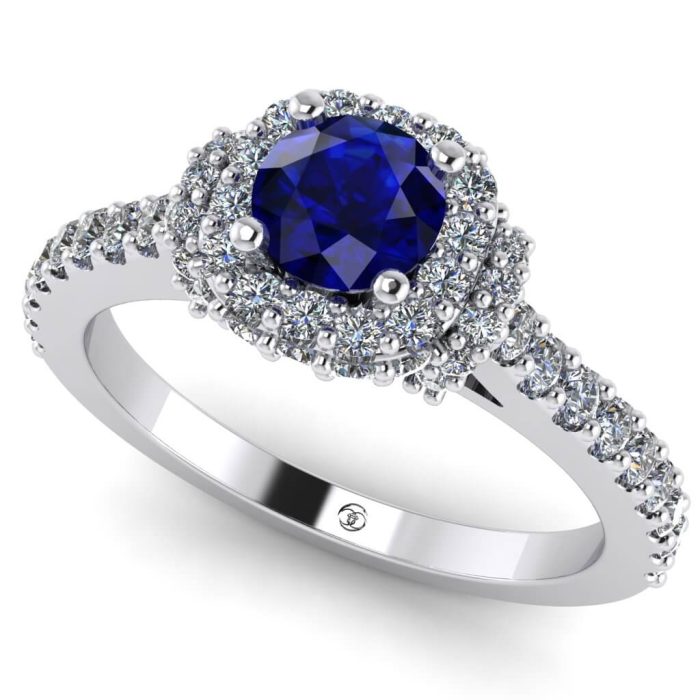 Inel logodna safir si diamante din aur anturaj vintage ES249