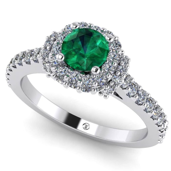 Inel logodna smarald si diamante din aur anturaj vintage ES249