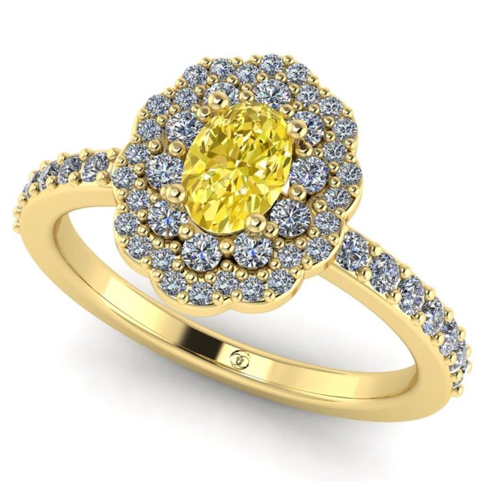 Inel diamant galben logodna oval si diamante aur ES250