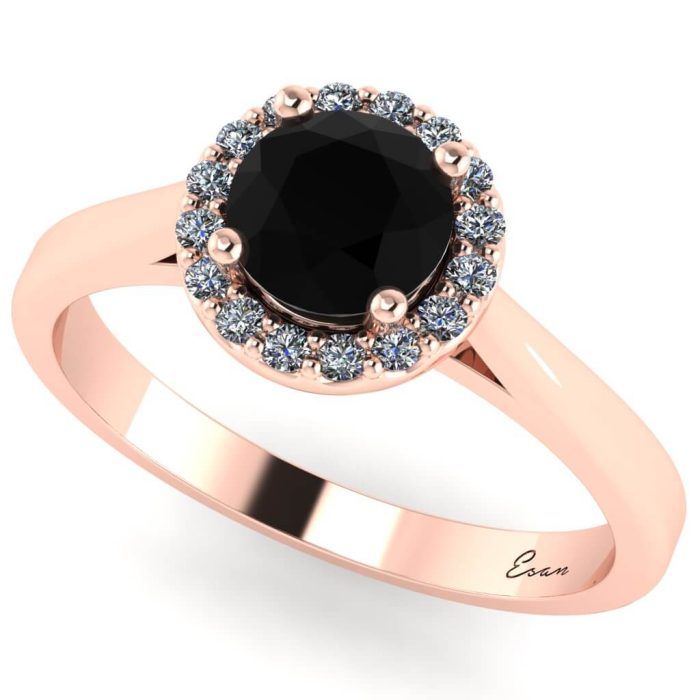 Inel logodna cu diamant negru si diamante aur anturaj ES200