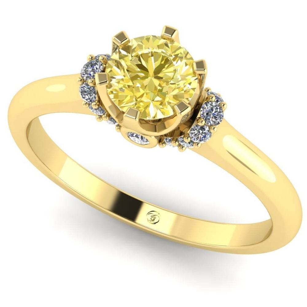 Inel din aur 18k cu diamant galben si diamante new es235