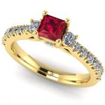 Inel rubin logodna si diamante din aur clasic ES246