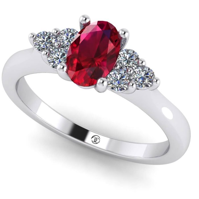 Inel logodna rubin oval si diamante aur alb ES210