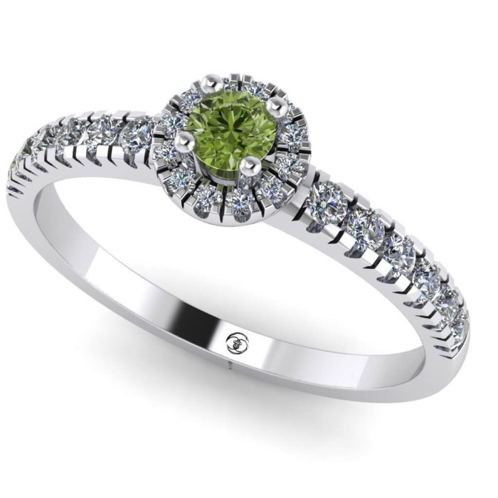 Inel logodna cu diamant verde si diamante aur anturaj ES206