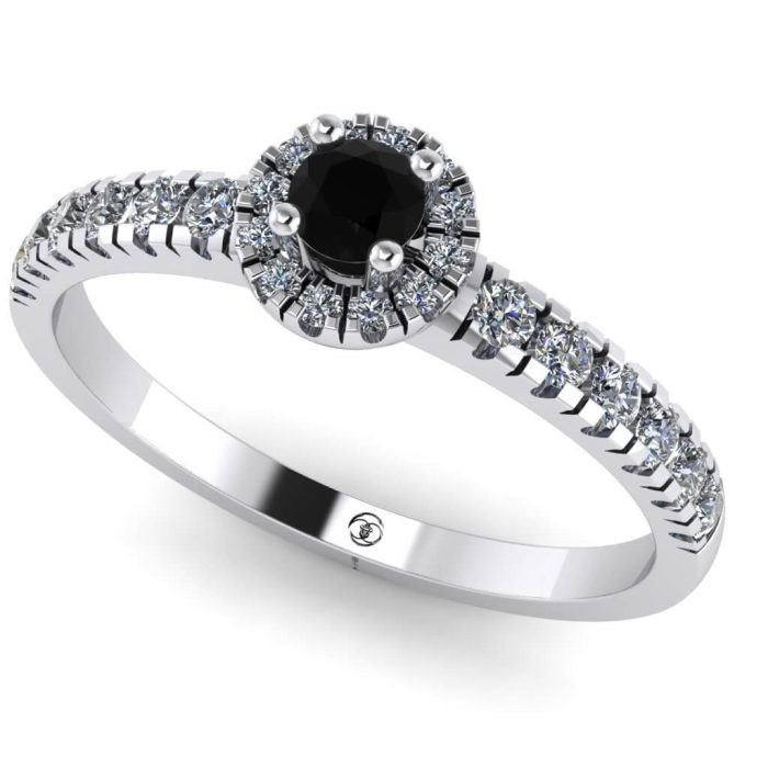 Inel logodna cu diamant negru si diamante aur anturaj ES206