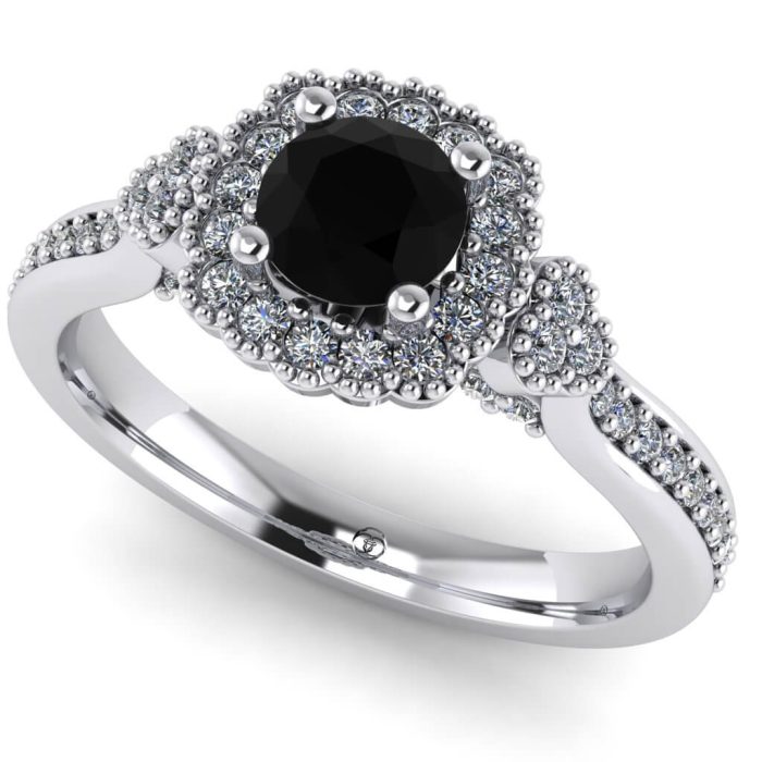 Inel logodna cu diamant negru si diamante aur roz vintage ES244