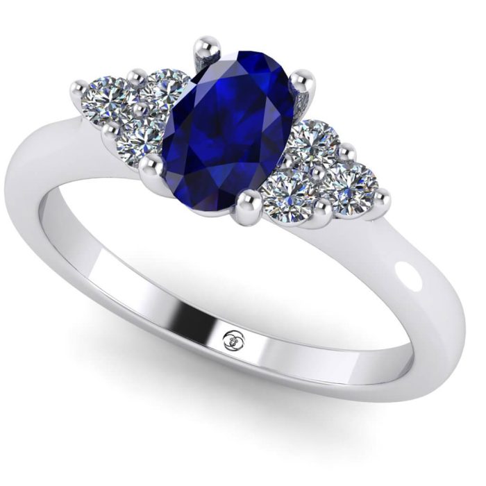 Inel logodna safir oval si diamante aur alb ES210