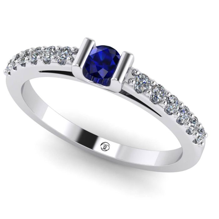 Inel safir albastru logodna diamante aur alb ES203