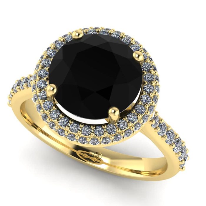 Inel logodna diamant negru aur galben si diamante ES261