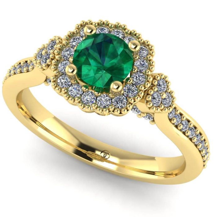 Inel logodna cu smarald si diamante aur 18K vintage ES244