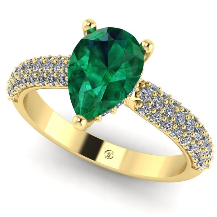 Inel logodna smarald lacrima si diamante din aur pave ES208