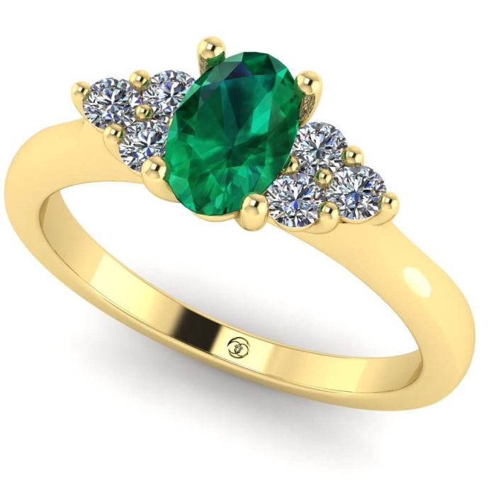 Inel logodna smarald oval si diamante aur galben ES210