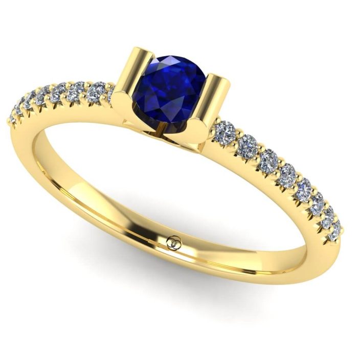 Inel logodna safir albastru si diamante semi bezel aur ES207