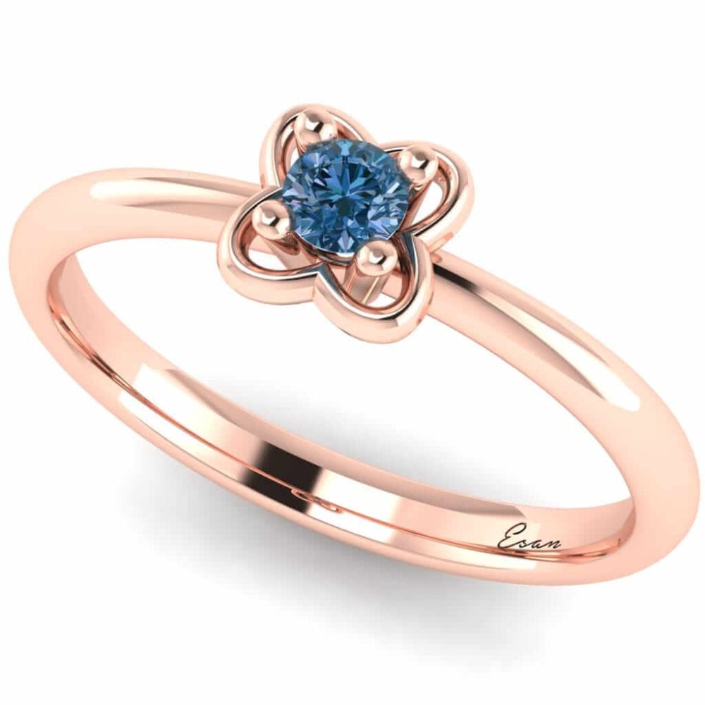 Inel din aur logodna cu diamant albastru floare ES156