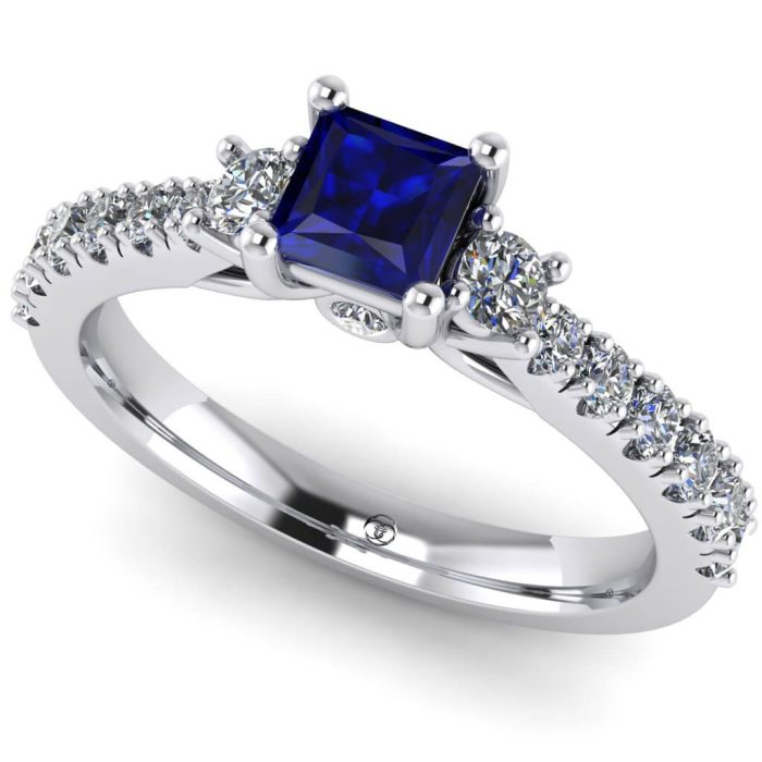 Inel logodna safir albastru si diamante din aur ES246