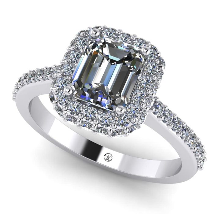 Inel logodna cu diamant emerald si diamante aur 18k ES262