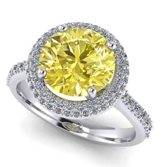 Inel logodna aur diamant galben rotund si diamante anturaj ES261