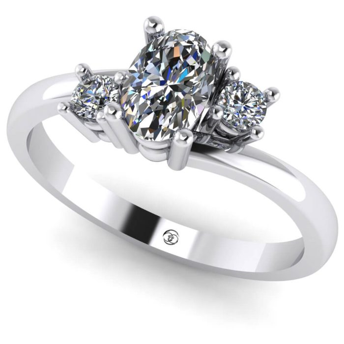 Inel logodna cu diamant oval si diamante din aur ES213