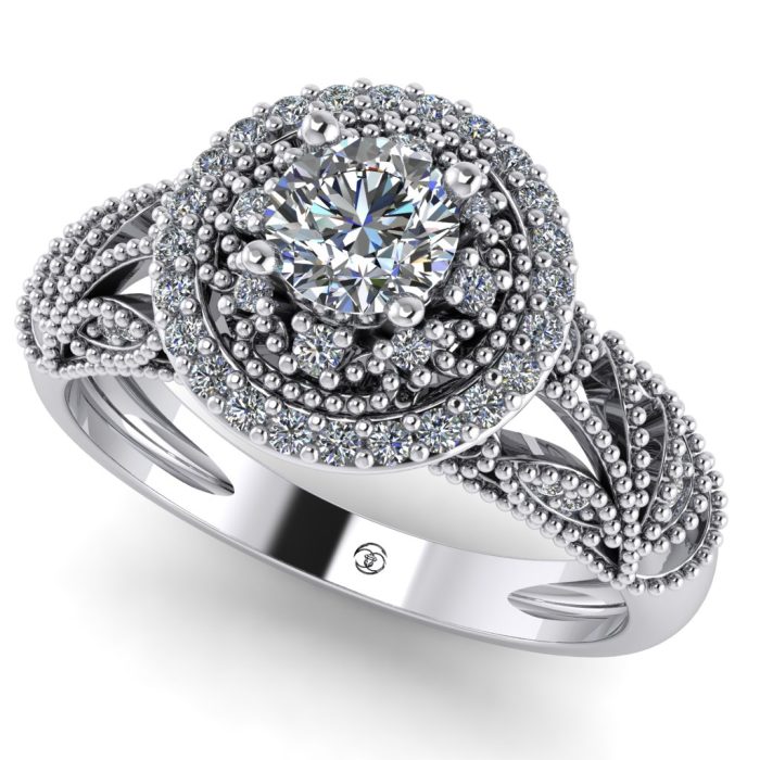 Inel logodna diamant natural si diamante aur vintage ES243