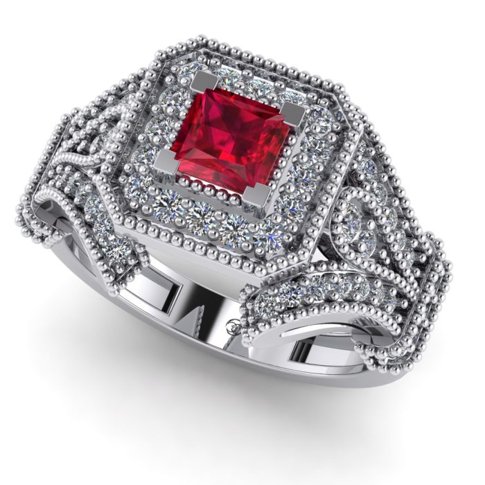 Inel cu rubin vintage si diamante aur roz ES255