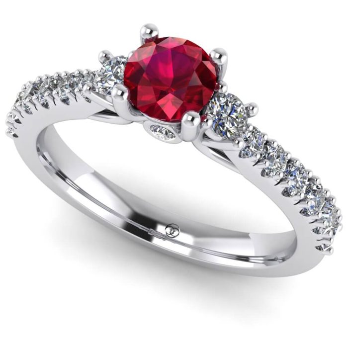 Inel logodna rubin rotund si diamante din aur clasic ES246