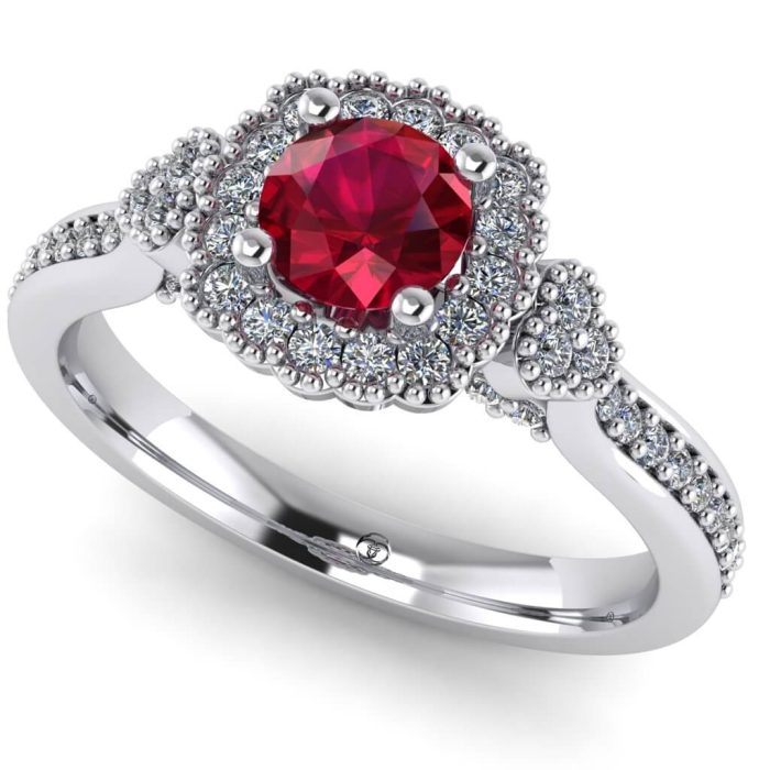 Inel logodna cu rubin si diamante aur vintage ES244