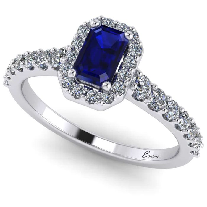 Inel din aur safir dreptunghi si diamante logodna ES175