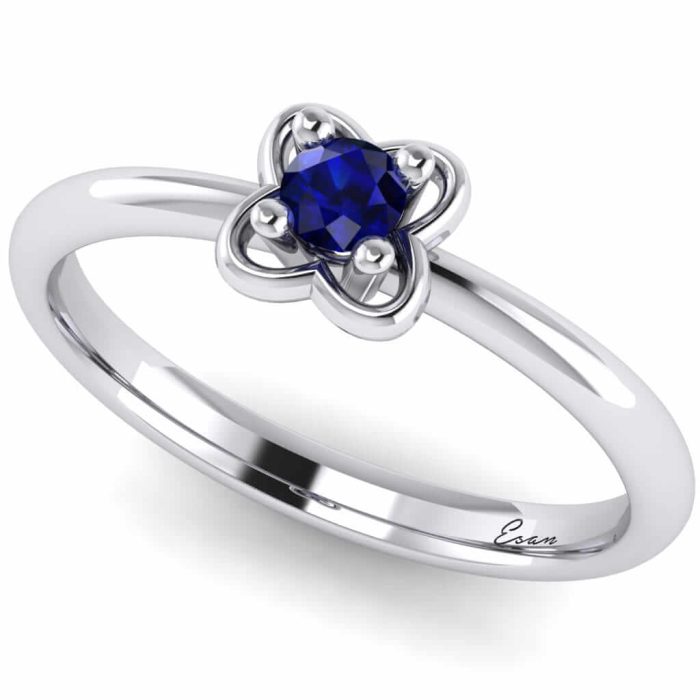 Inel din aur alb logodna cu safir model floare ES156