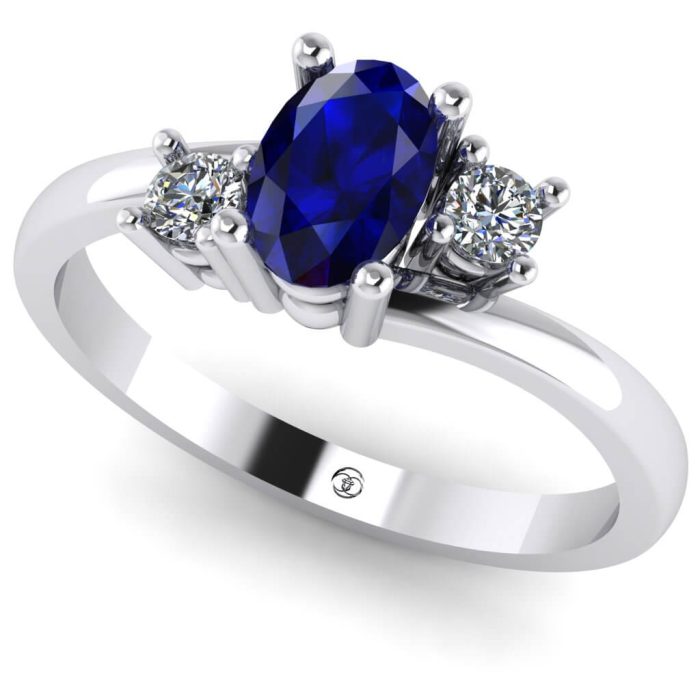 Inel logodna cu safir oval si diamante din aur alb ES213