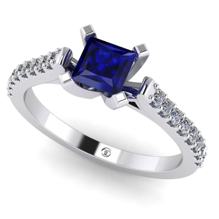 Inel logodna cu safir patrat si diamante aur750 ES212