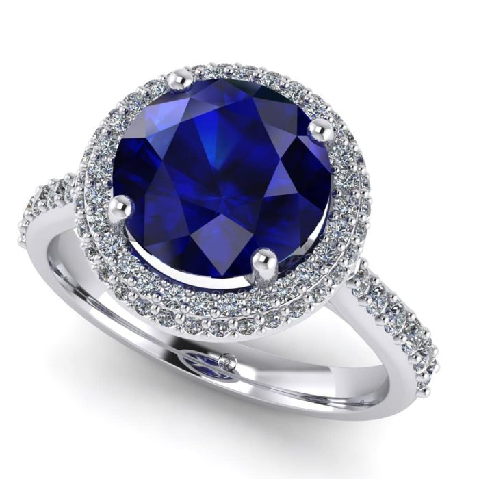 Inel logodna safir aur galben si diamante ES261