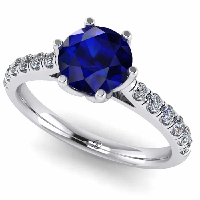 Inel logodna cu safir rotund si diamante aur alb ES233