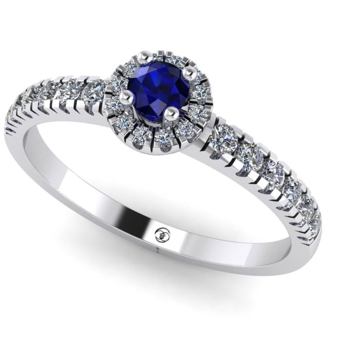 Inel safir de logodna aur alb diamante ES206