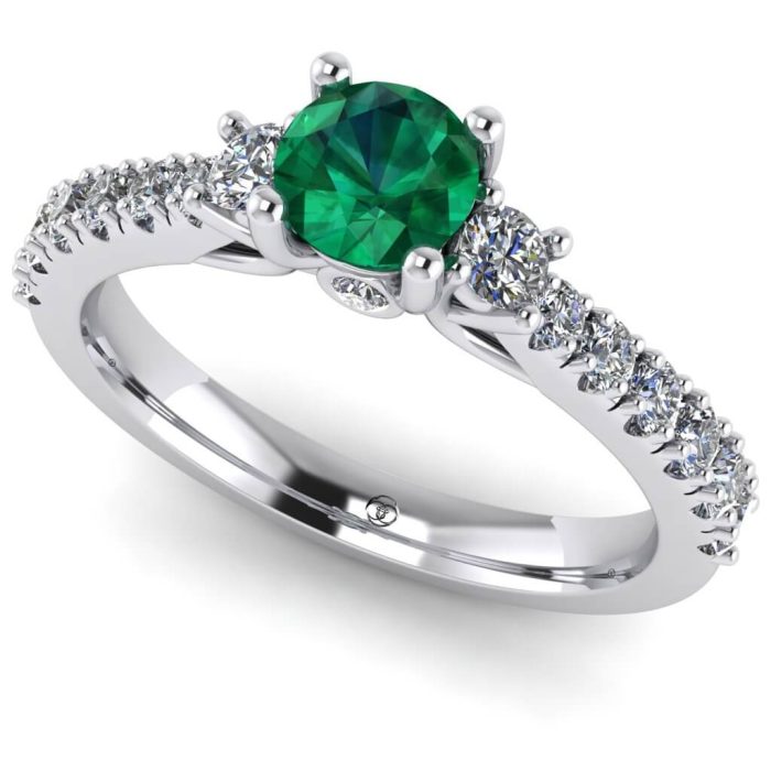 Inel logodna smarald rotund si diamante din aur clasic ES246