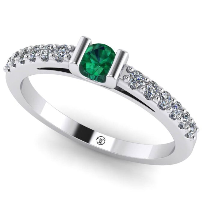 Inel logodna smarald si diamante semi bezel aur ES203
