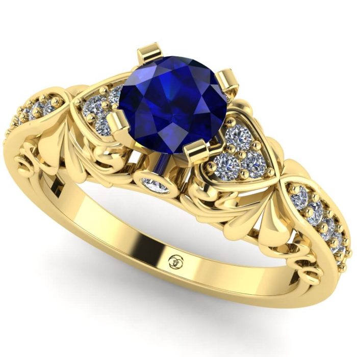 Inel logodna safir si diamante din aur model inima vintage ES241