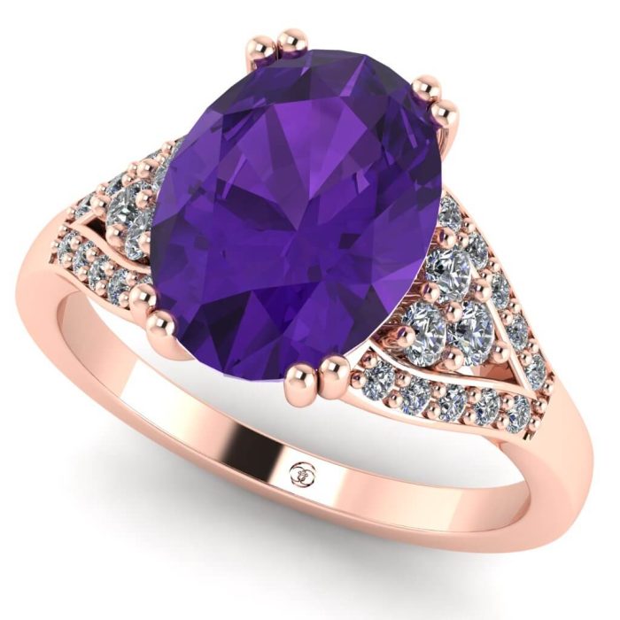 Inel din aur luxury cu ametist oval si diamante ES228