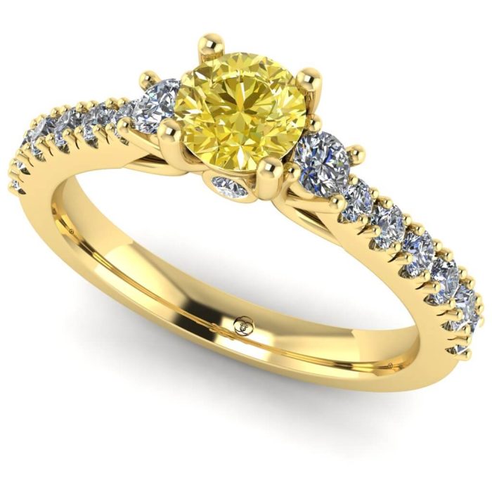 Inel logodna diamant galben si diamante din aur clasic ES246