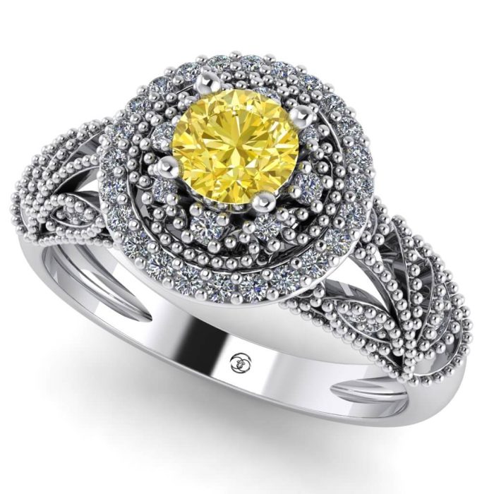 Inel logodna diamant galben si diamante aur vintage ES243